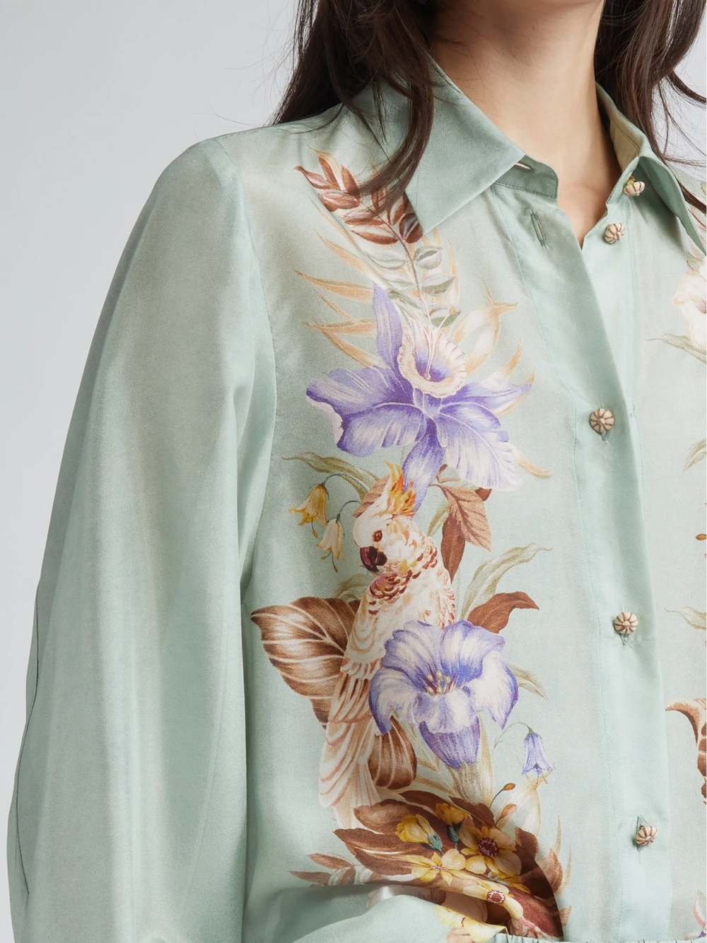 Zimmermann Coco Placed Print Silk Button-Up Shirt - Picture 3 of 7